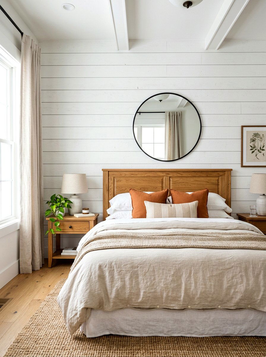 White Shiplap Wall Paneling - 30 modern farmhouse decor ideas