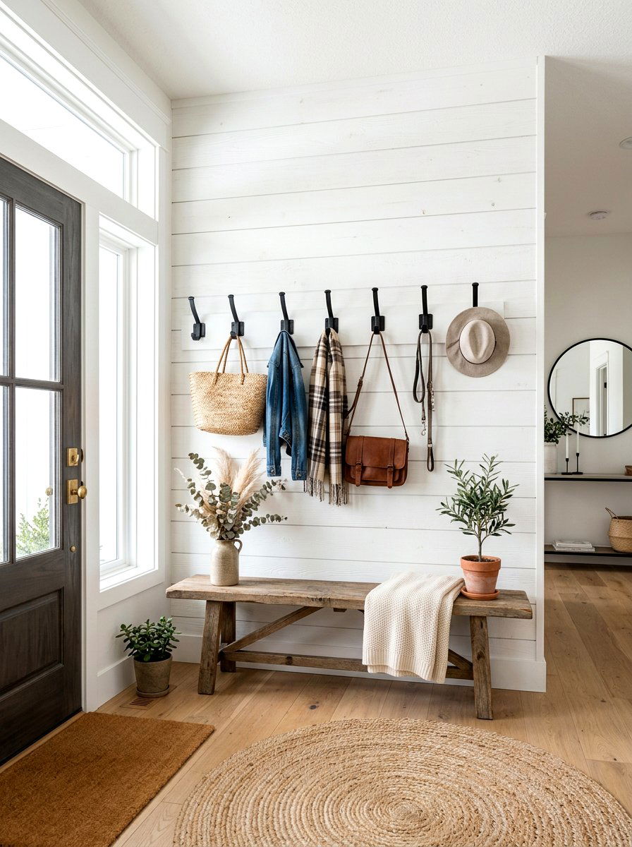 White Shiplap Wall - 30 family entryway ideas