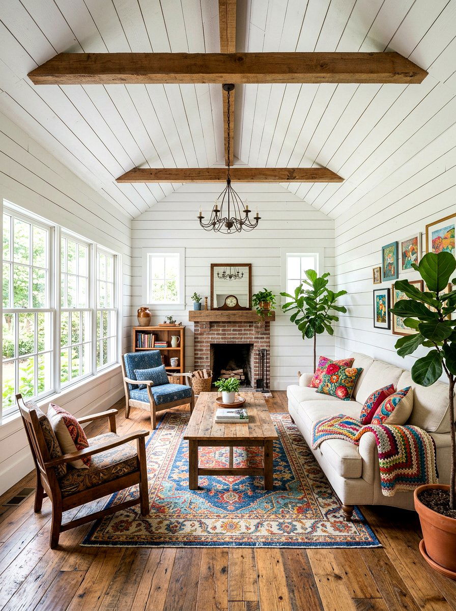 White Shiplap Walls - 30 cottage living room decor ideas