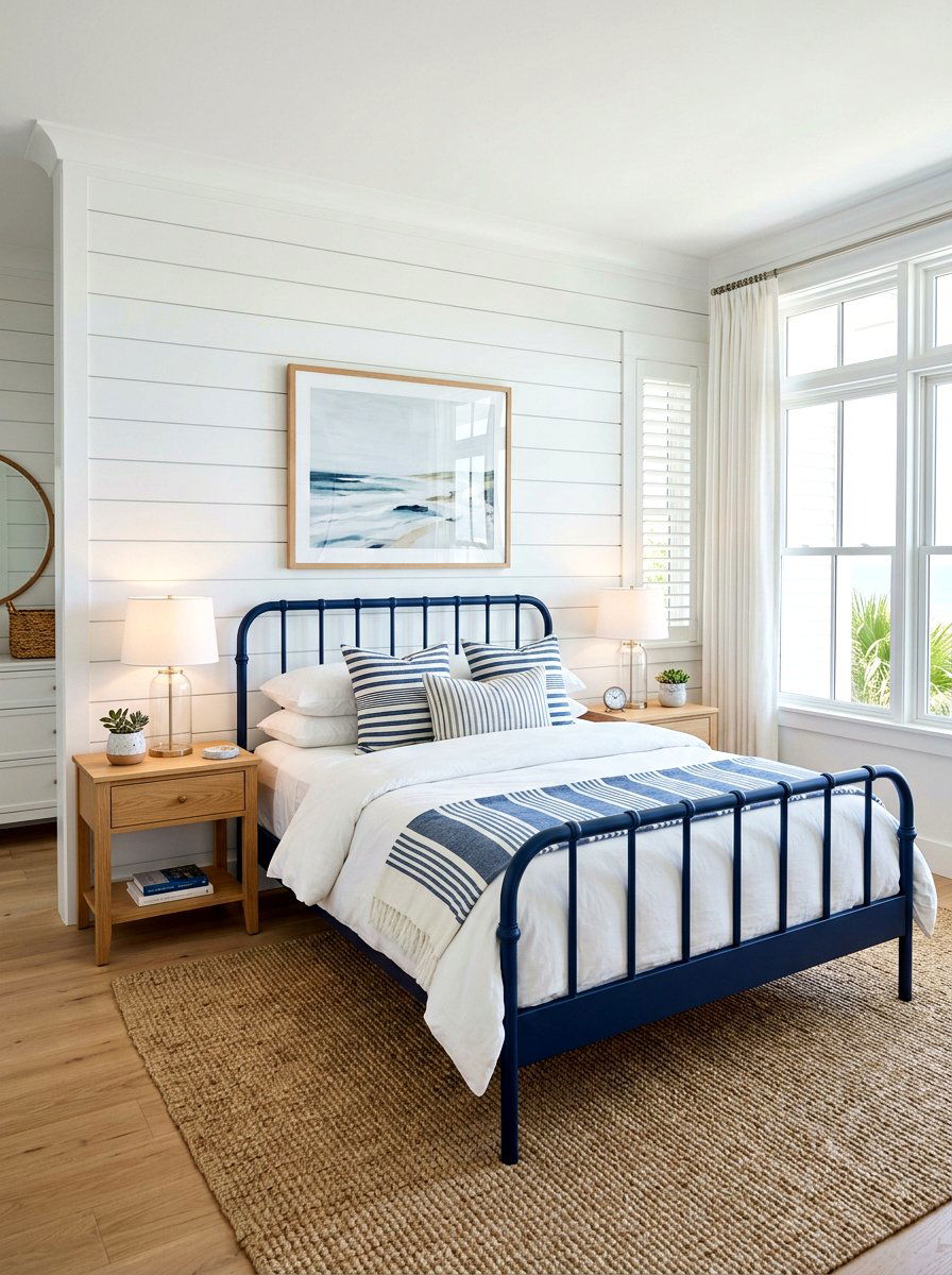 White Shiplap Walls - 30 nautical bedroom ideas