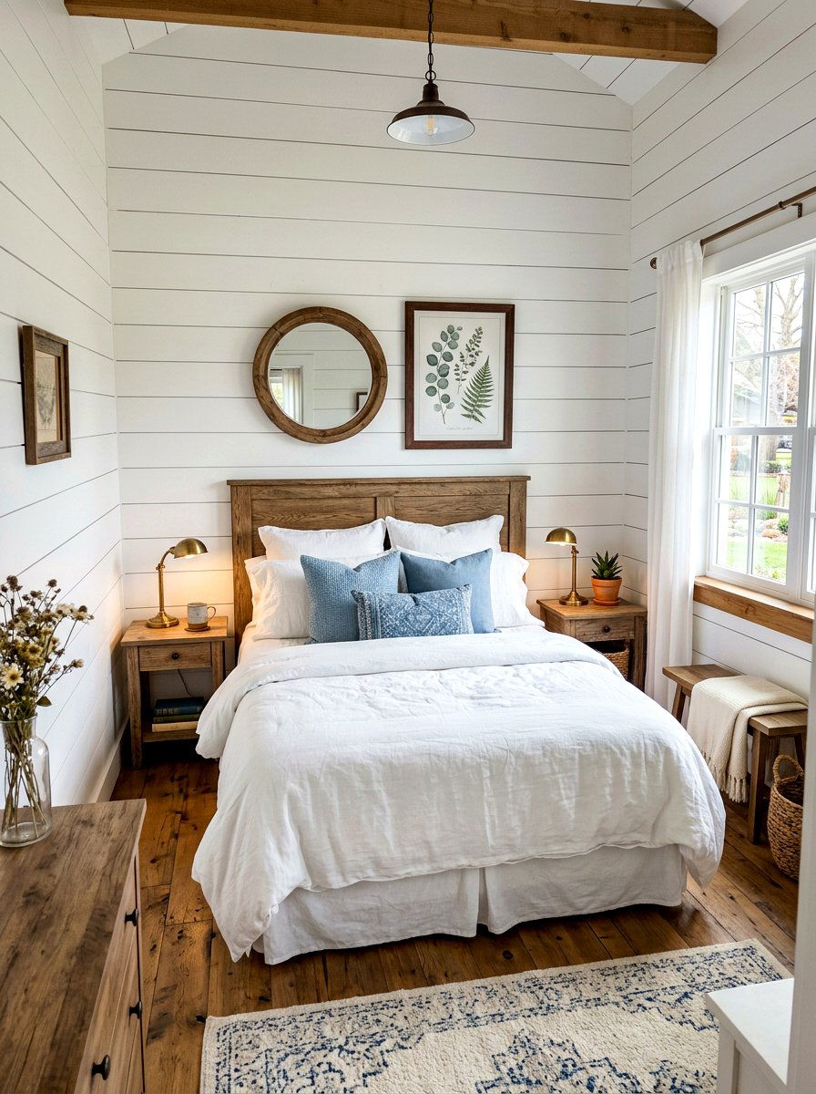 White Shiplap Walls - 30 tiny cottage bedroom ideas