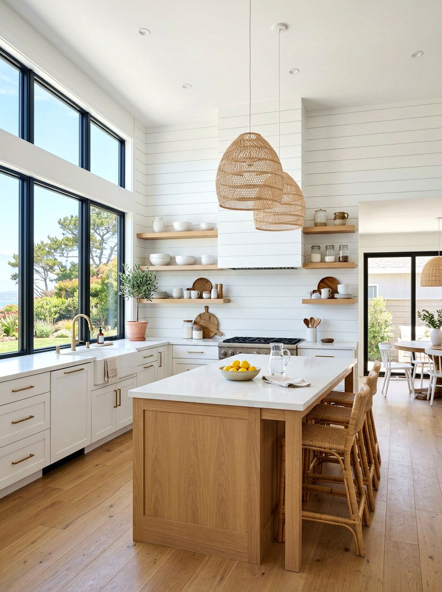 White Shiplap Walls - 30 beach house kitchen ideas