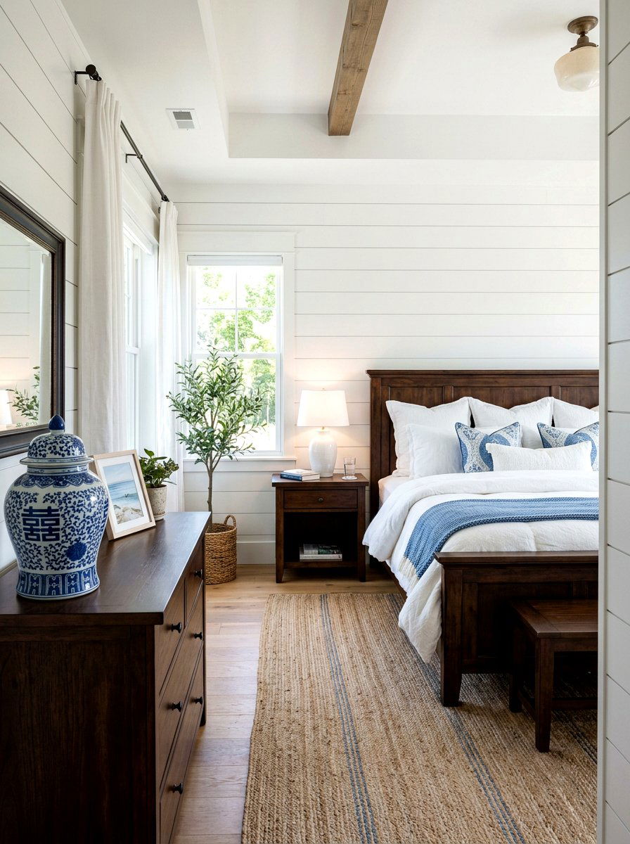 White Shiplap Walls - 30 coastal grandmother bedroom ideas