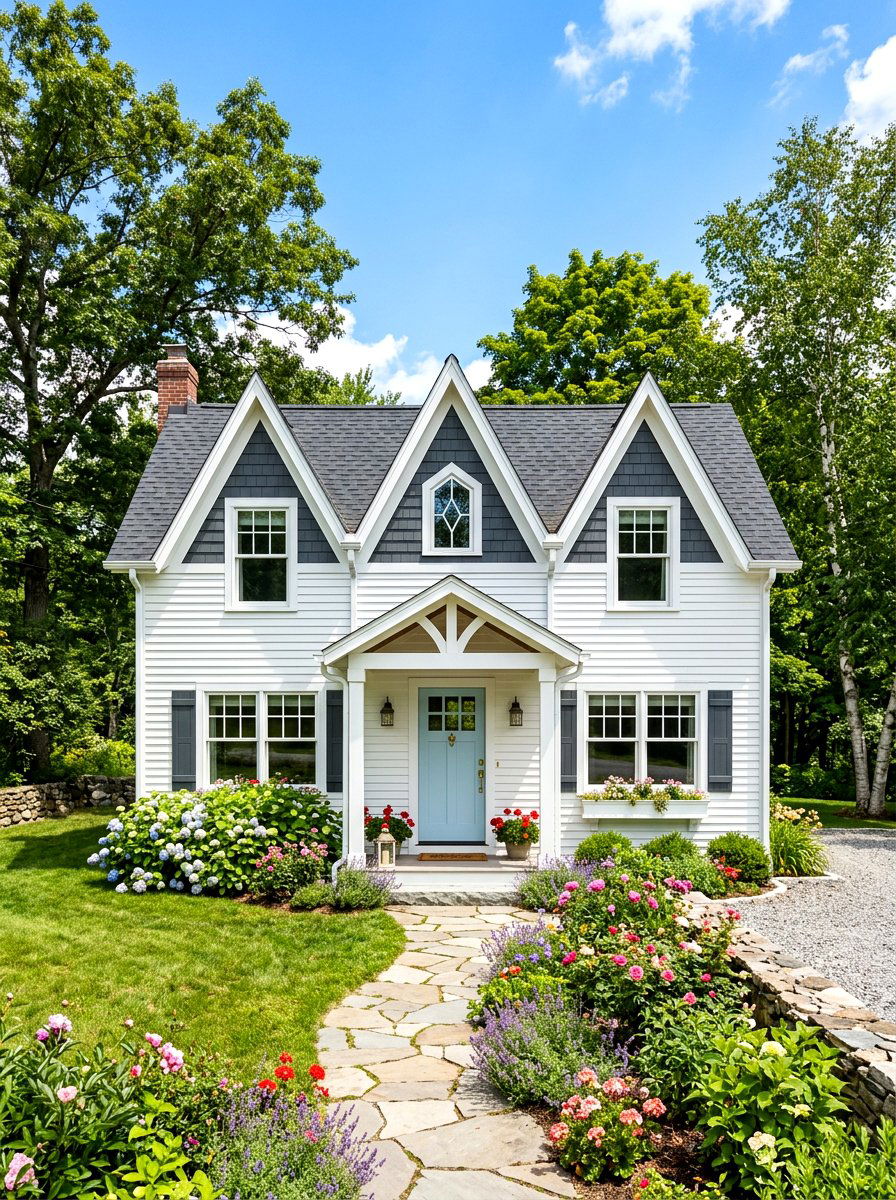 White Siding With Dark Gray Shingle Accents - 30 mixed siding exterior ideas