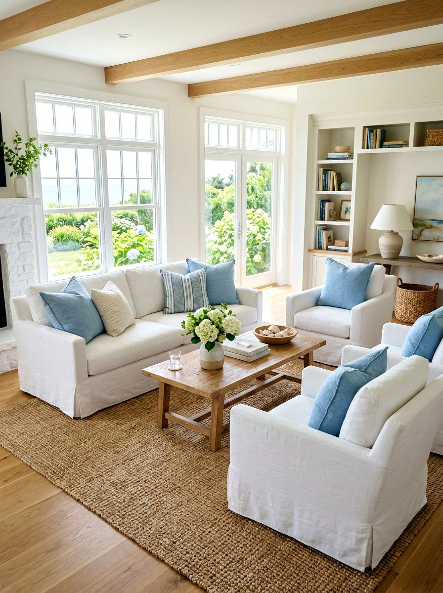 White Slipcovered Living Furniture - 30 French cottage decor ideas