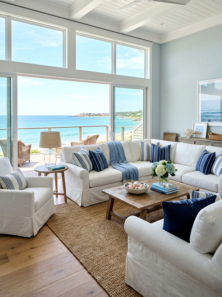 White Slipcovered Sofa - 30 preppy home decor ideas