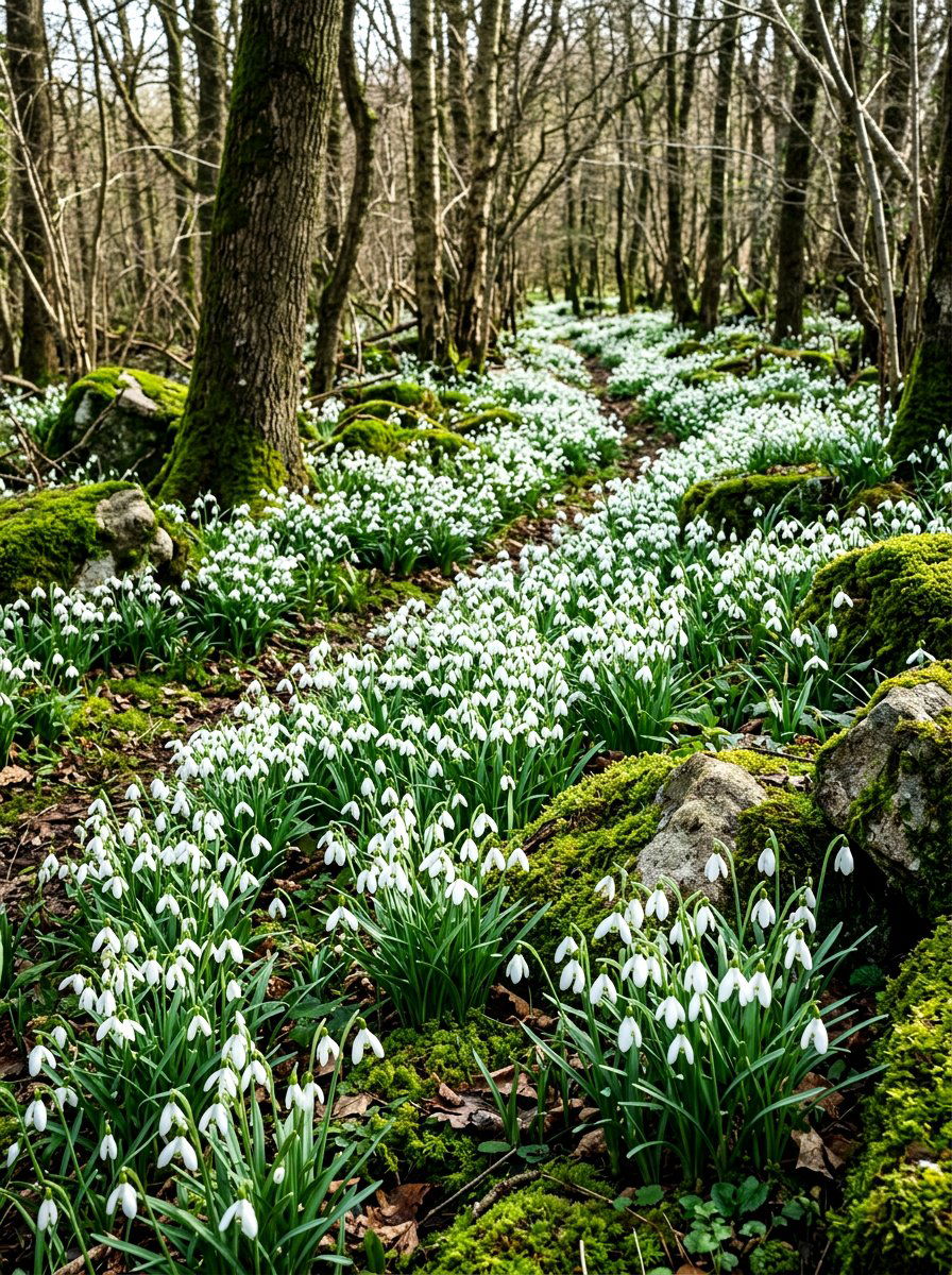 White Snowdrop Drift - 30 early spring flower bed ideas