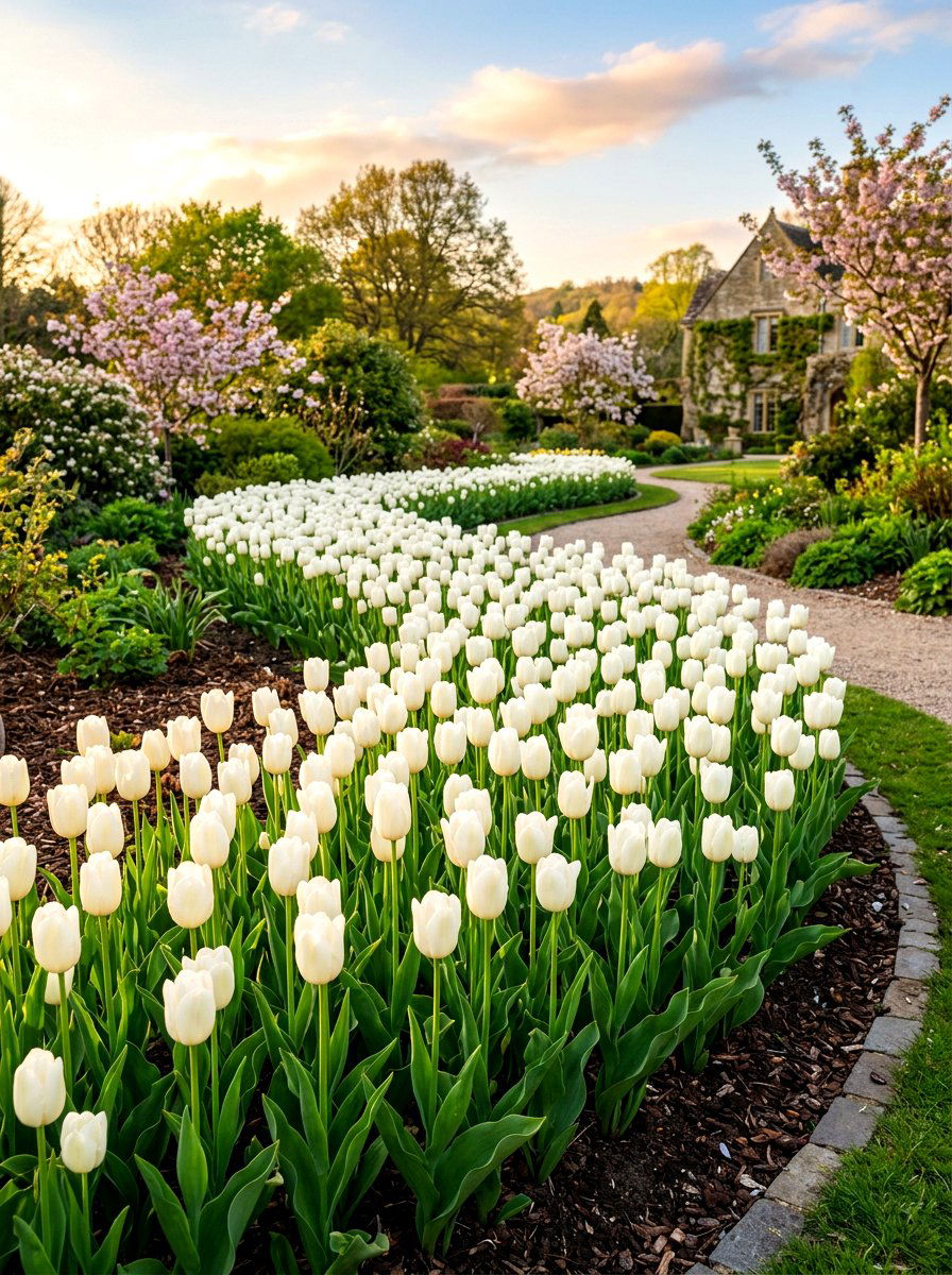 White Spring Tulips - 30 moon garden backyard ideas