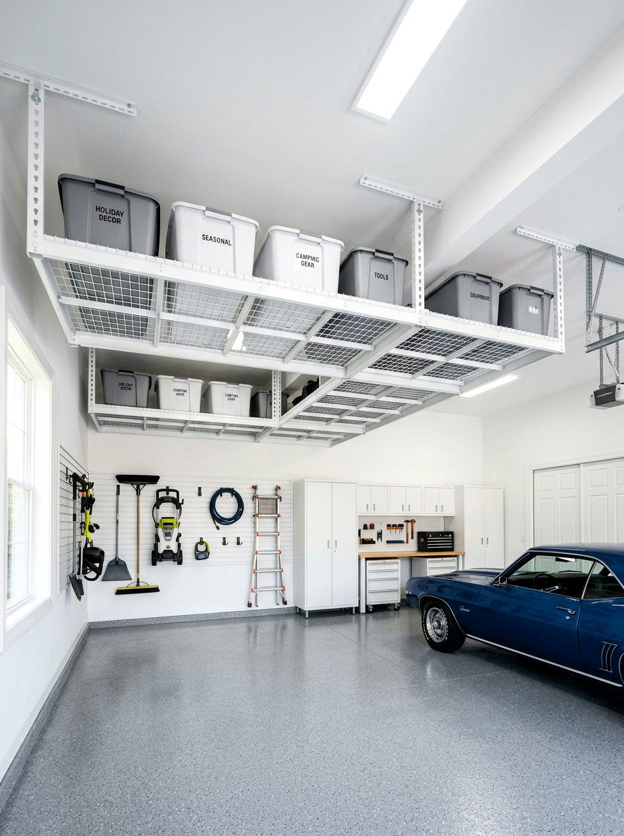 White Steel Overhead Racks - 30 garage overhead rack ideas