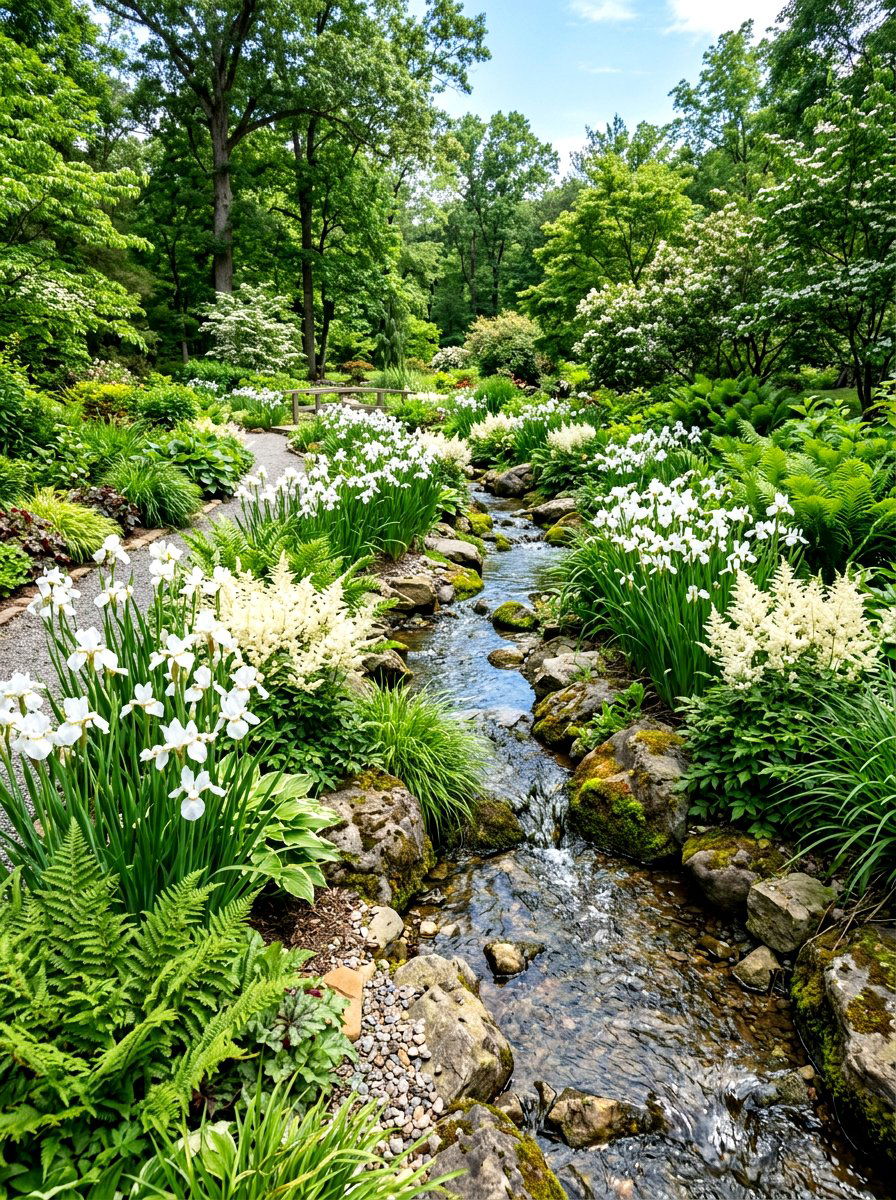 White Stream Garden - 30 white flower garden ideas