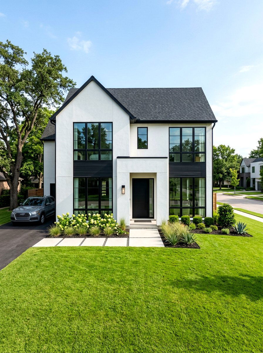 White Stucco Black Trim - 30 stucco house exterior ideas