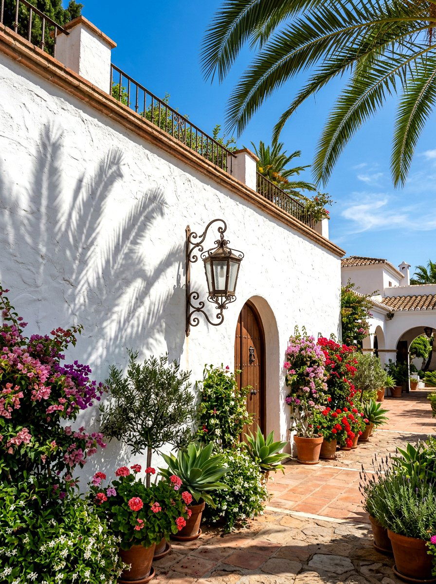 White Stucco Courtyard Wall - 30 Spanish courtyard exterior ideas