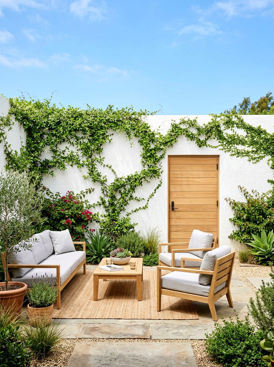 White Stucco Privacy Wall - 30 California casual patio ideas