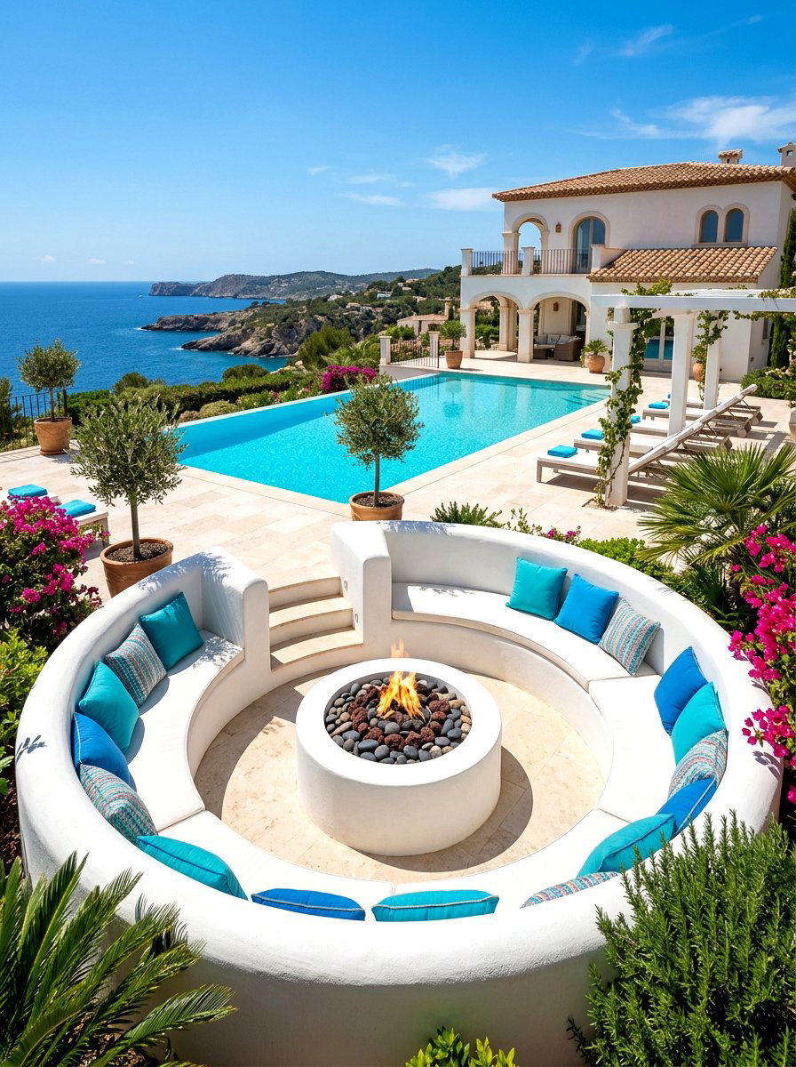 White Stucco Sunken Fire Pit - 30 sunken fire pit ideas