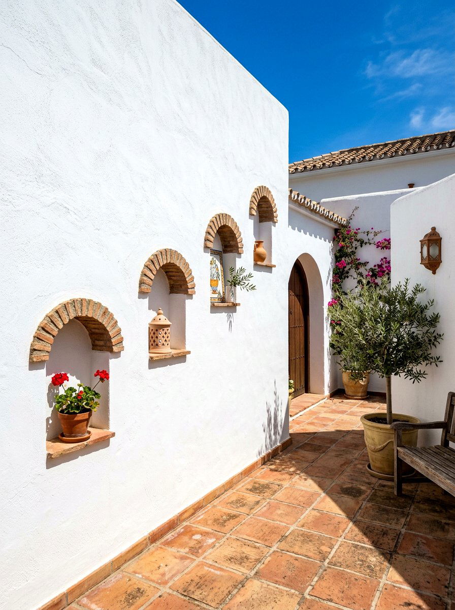 White Stucco Walls - 30 Mediterranean exterior courtyard ideas