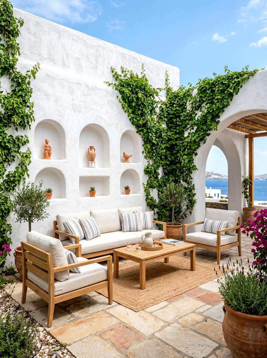 White Stucco Walls - 30 Mediterranean backyard lounge ideas