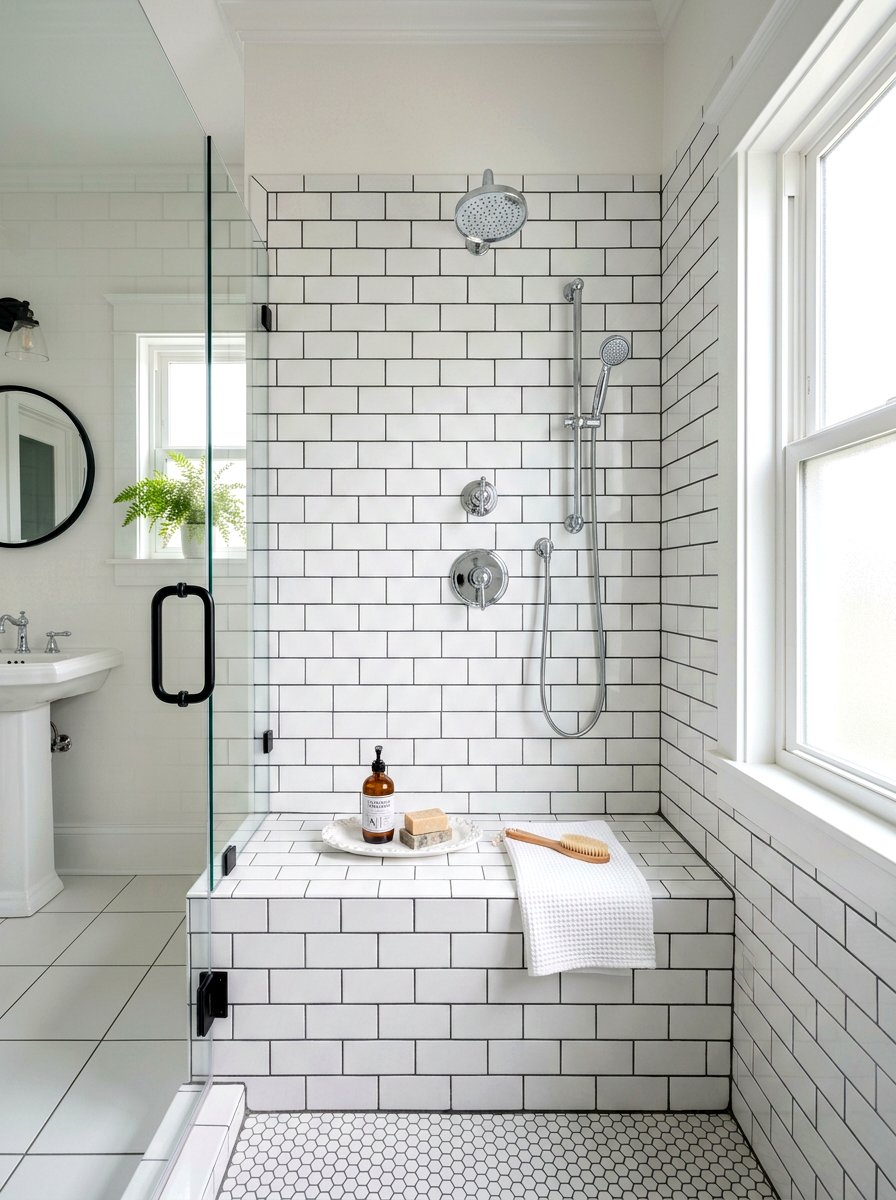 White Subway Tile Bench - 30 shower bench styling ideas