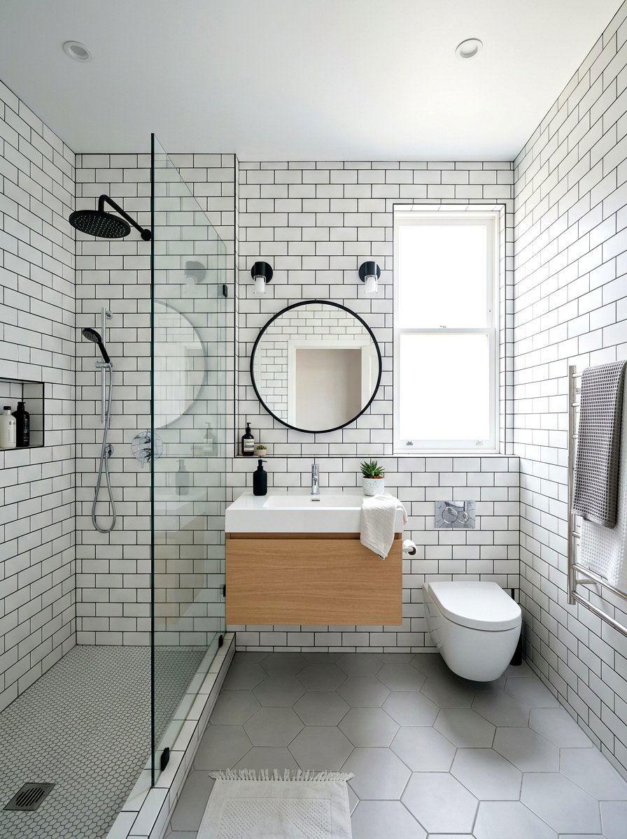 White Subway Tile Black Grout - 30 dark grout bathroom ideas