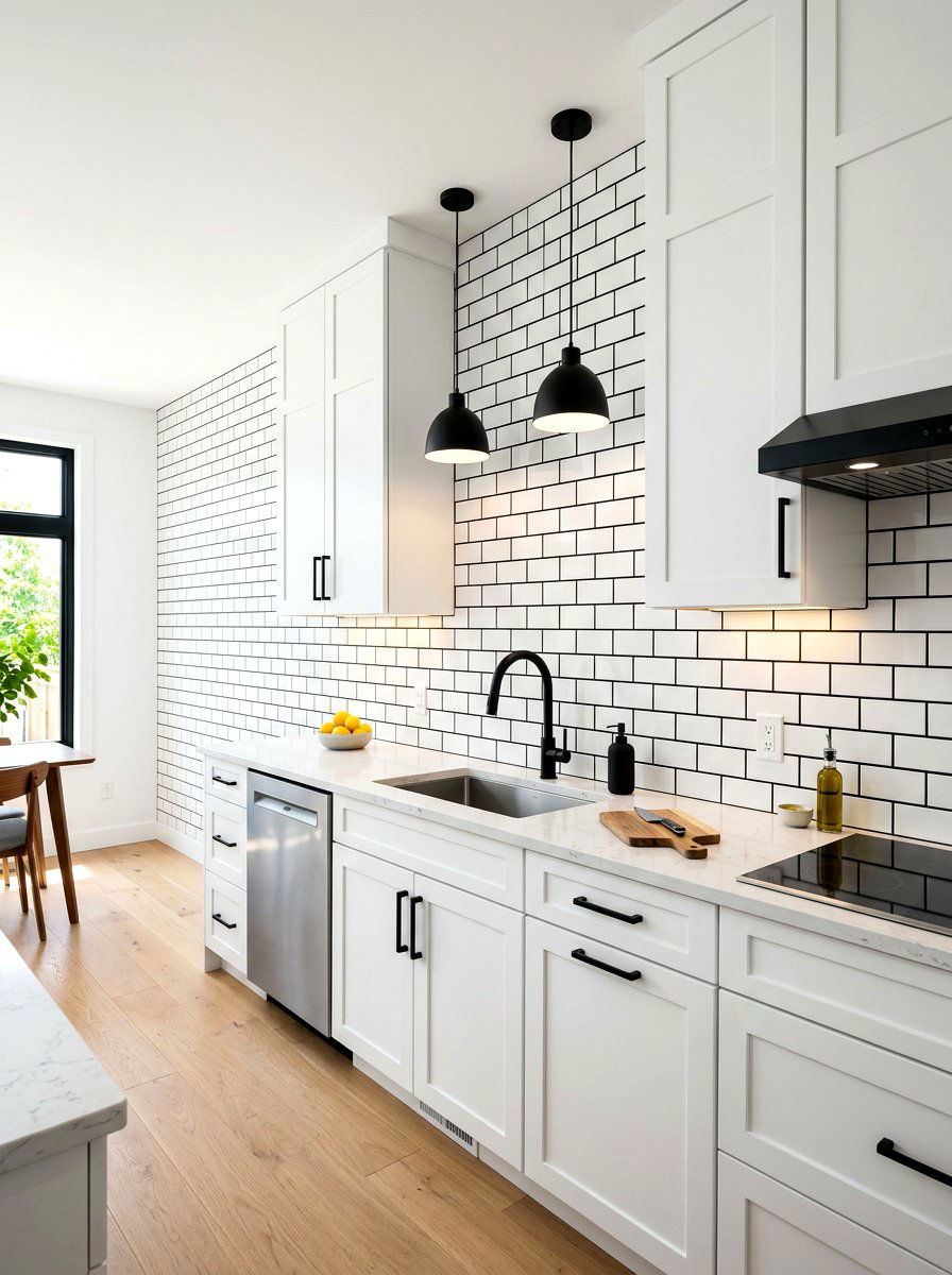 White Subway Tile Black Grout - 30 black and white kitchen ideas