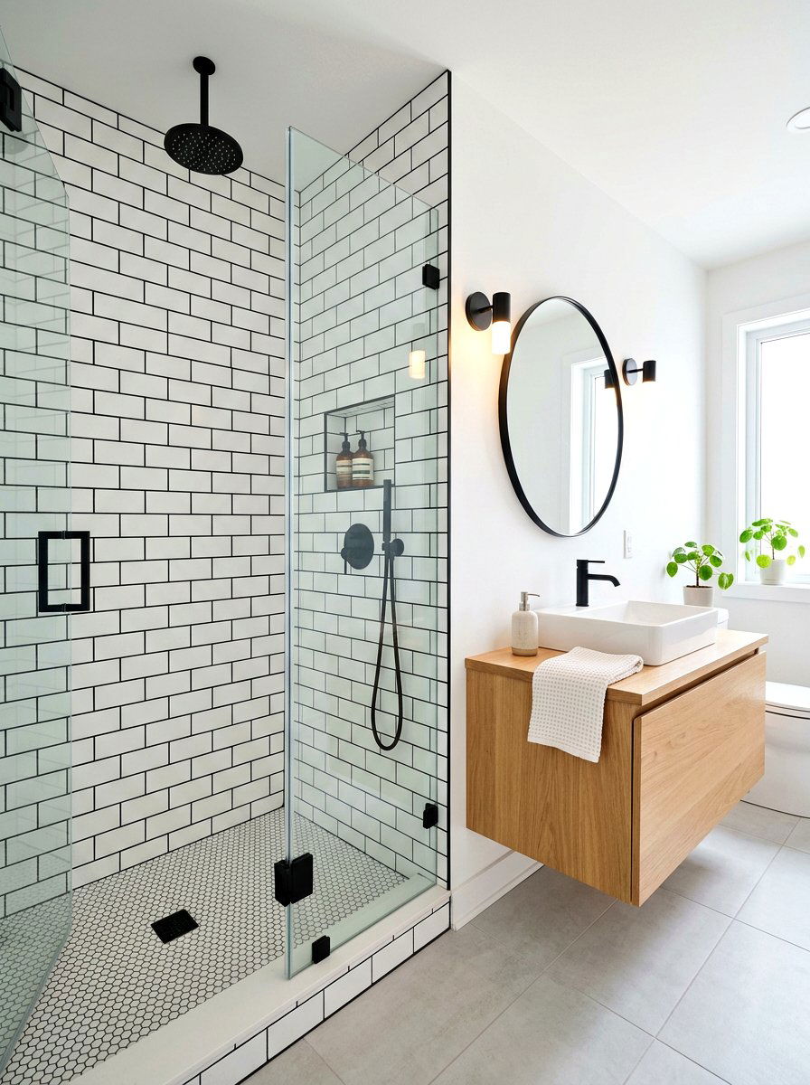 White Subway Tile Shower - 30 rain head shower bathroom ideas