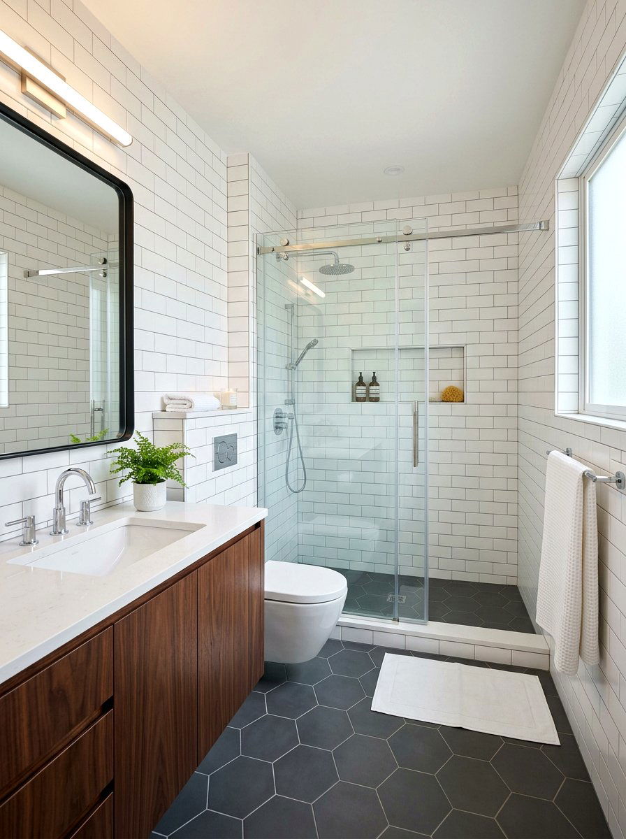 White Subway Tile - 30 farmhouse bathroom ideas
