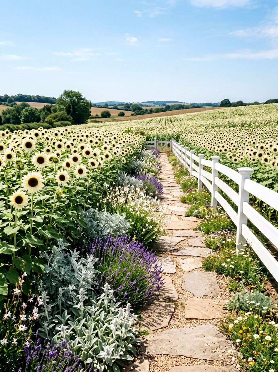 White Sunflower Landscape - 30 sunflower garden ideas