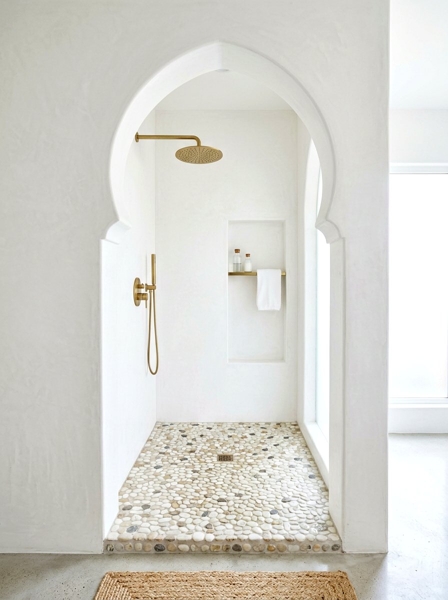 White Tadelakt Arch - 30 tadelakt bathroom ideas