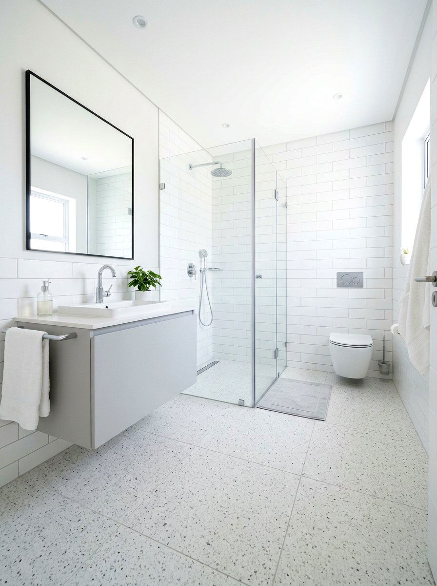White Terrazzo Bathroom - 30 terrazzo floor bathroom ideas