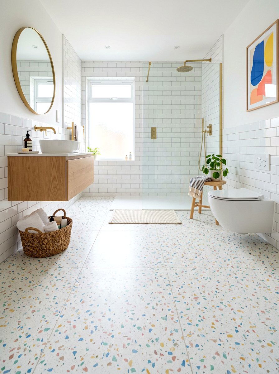 White Terrazzo Floor - 30 terrazzo bathroom ideas
