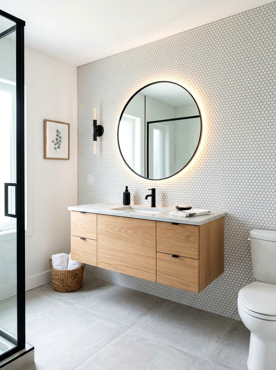 White Thassos Penny Round Wall - 30 marble mosaic bathroom ideas