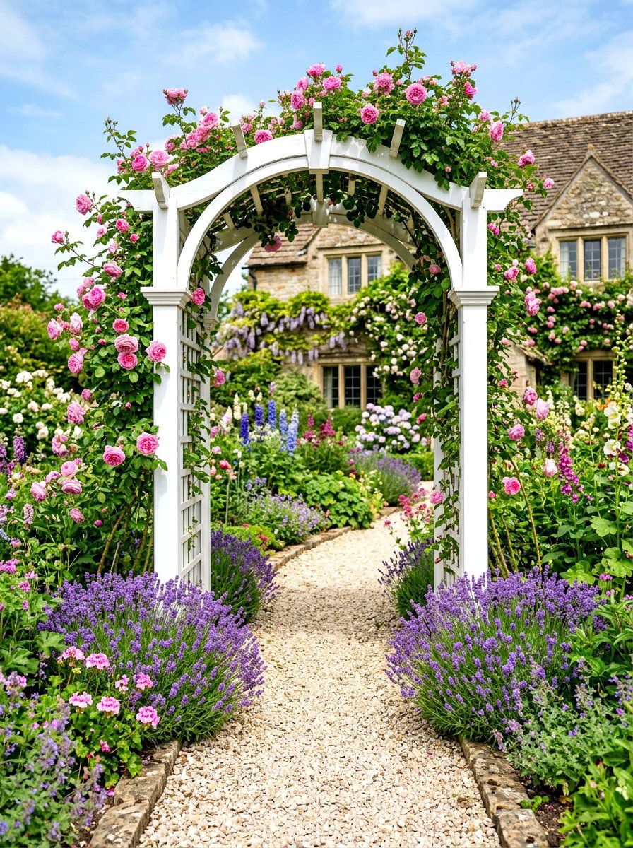 White Trellis Arbor - 30 arbor bench ideas