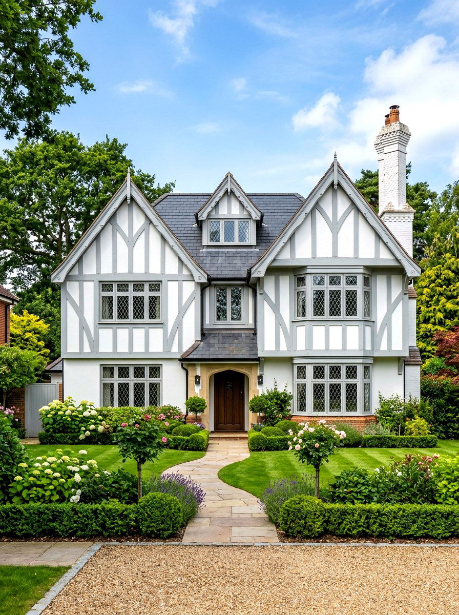 White Tudor Style Home - 30 white house exterior ideas