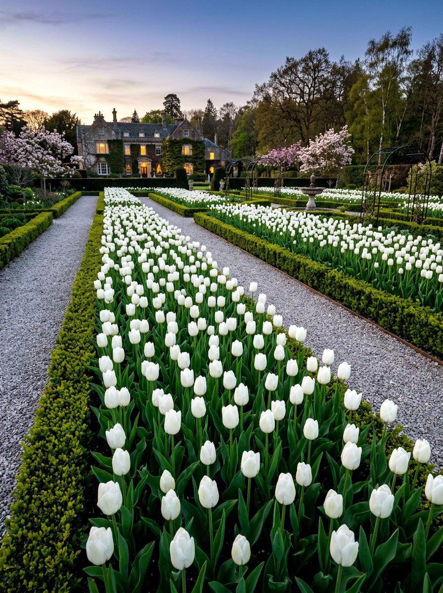 White Tulip Bed - 30 moon garden ideas