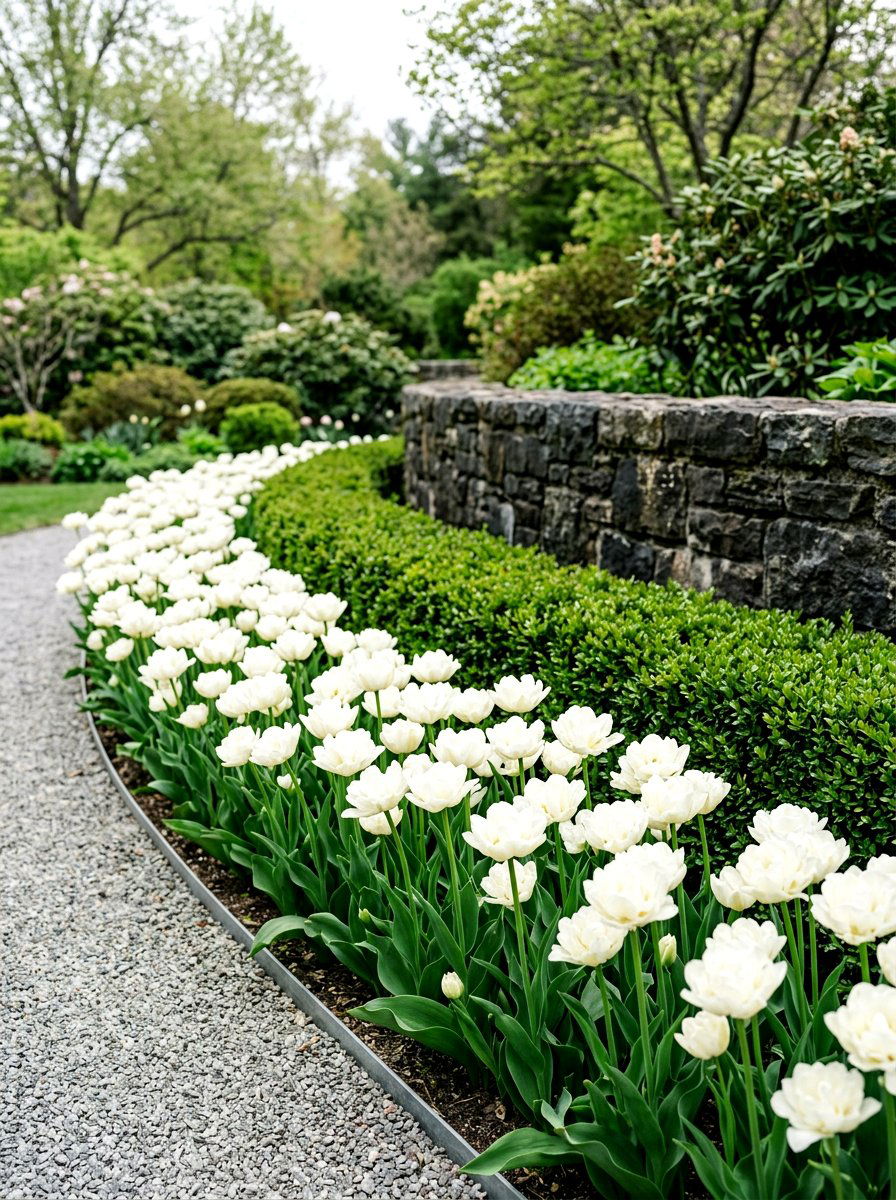 White Tulip Border - 30 tulip border ideas