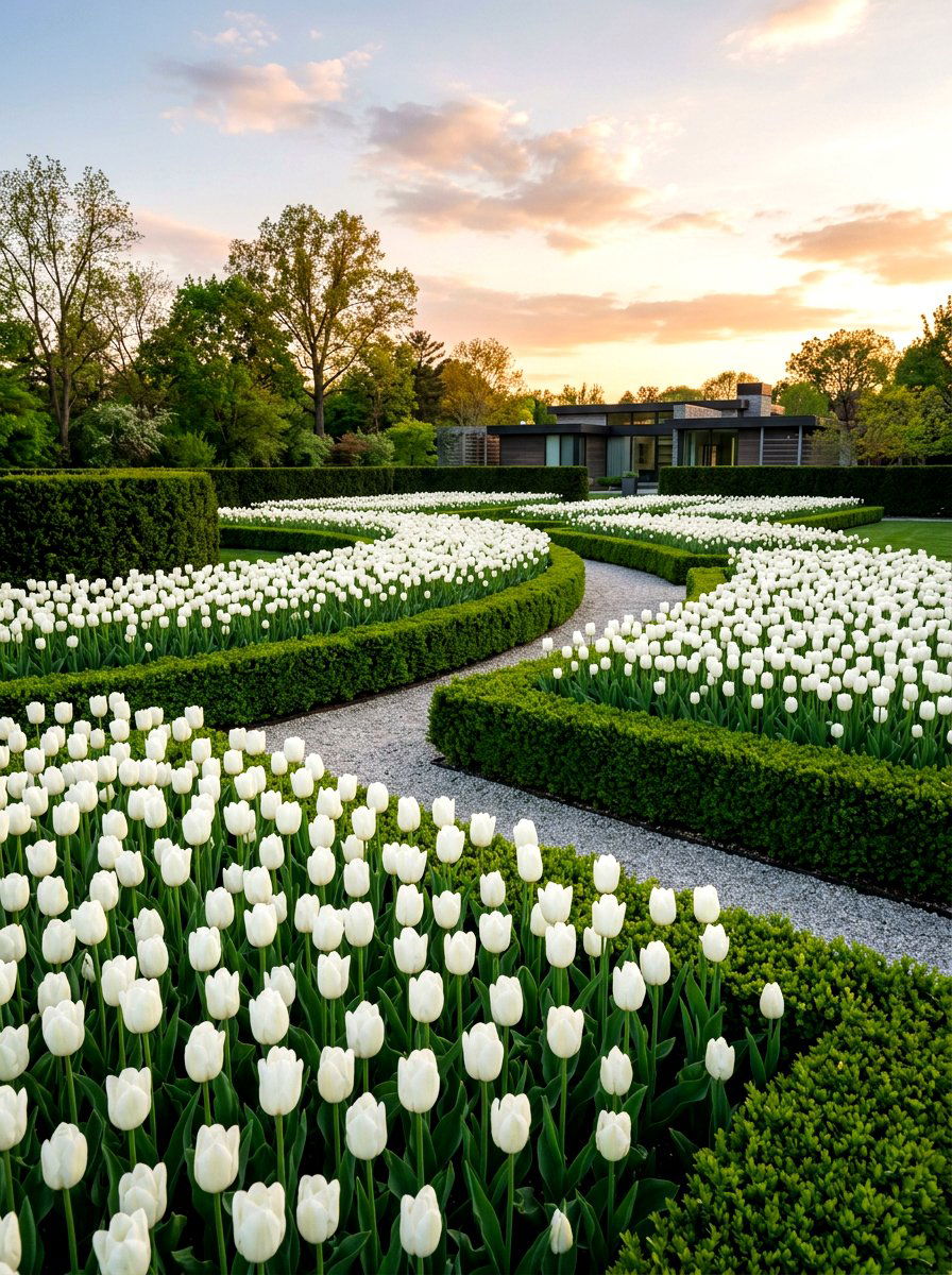 White Tulip Landscape - 30 tulip garden ideas
