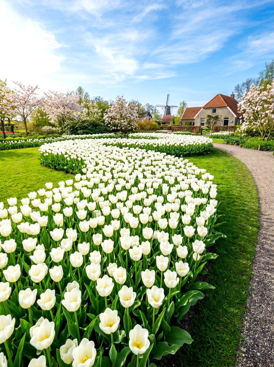 White Tulip Spring Bed - 30 white bloom garden ideas