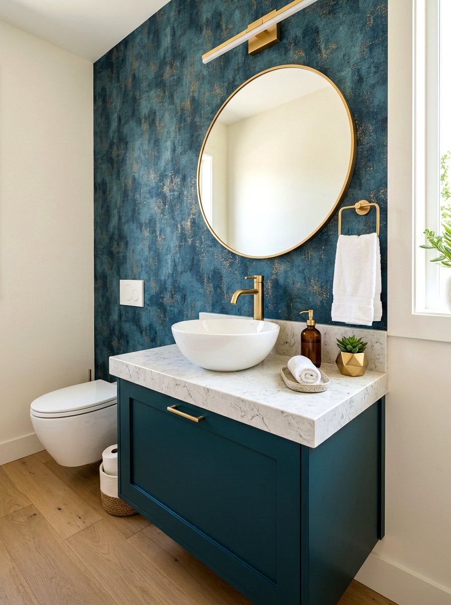 White Vessel Sink - 30 deep teal powder room ideas