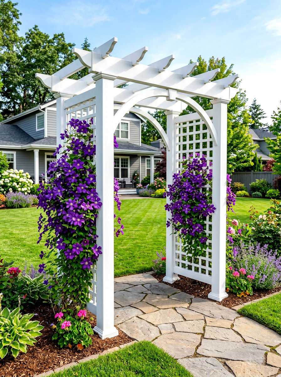 White Vinyl Arbor - 30 front arbor ideas