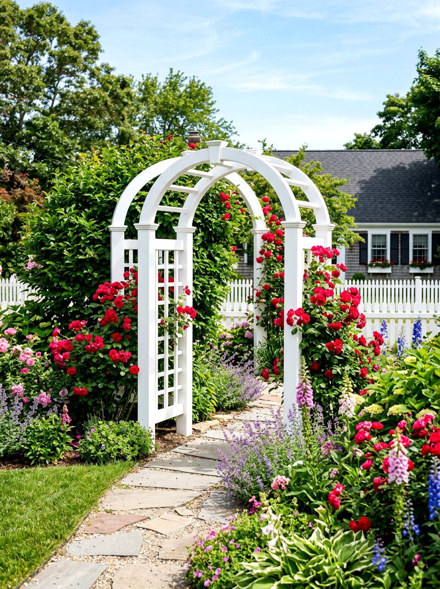 White Vinyl Arbor - 30 garden arbor ideas