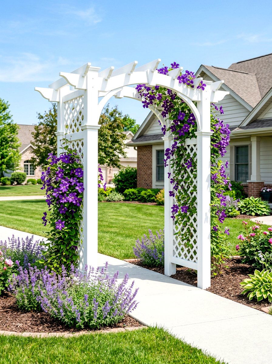 White Vinyl Arbor - 30 backyard arbor ideas