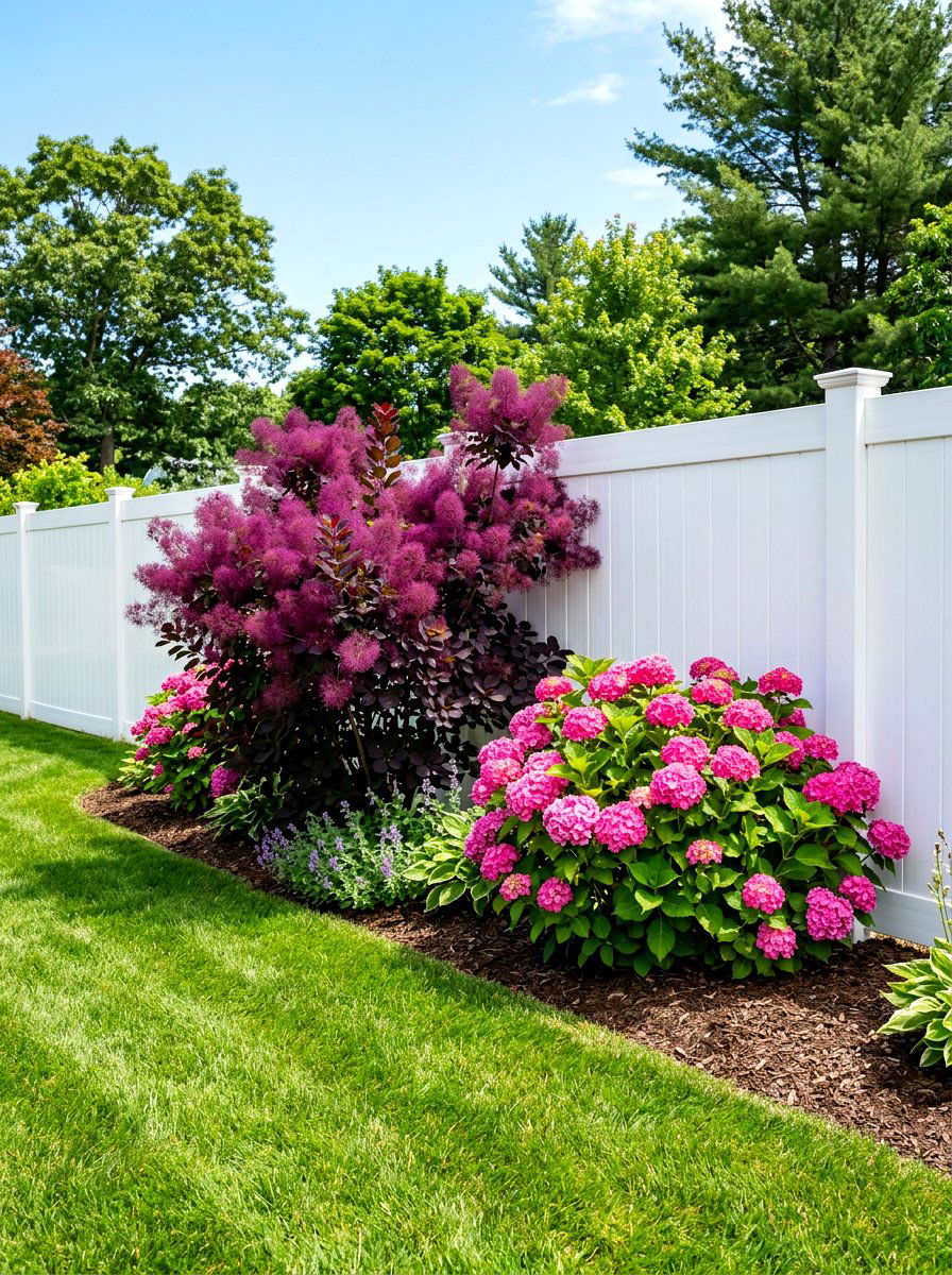 White Vinyl Fence Decor - 30 fence line landscaping ideas
