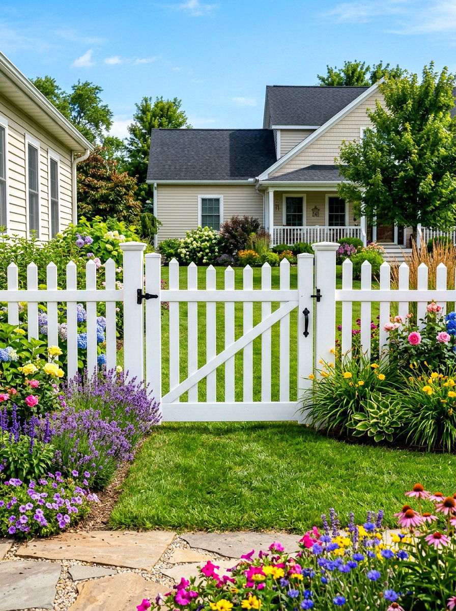 White Vinyl Gate - 30 garden gate ideas