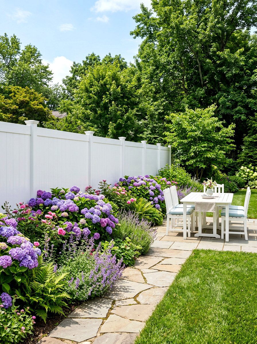 White Vinyl Panel - 30 backyard fence ideas