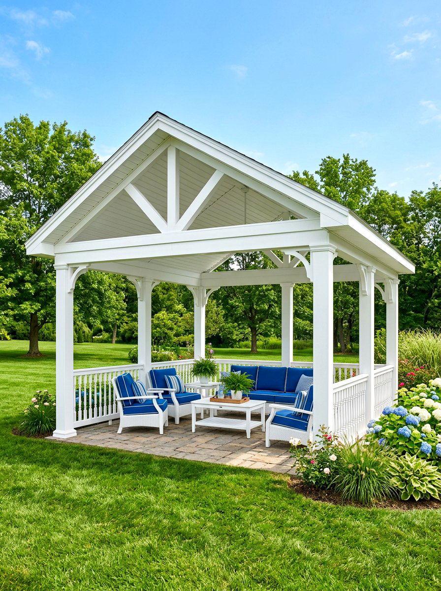 White Vinyl Pavilion - 30 outdoor retreat pavilion ideas
