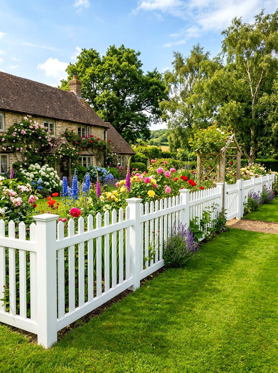 White Vinyl Picket - 30 decorative fence ideas