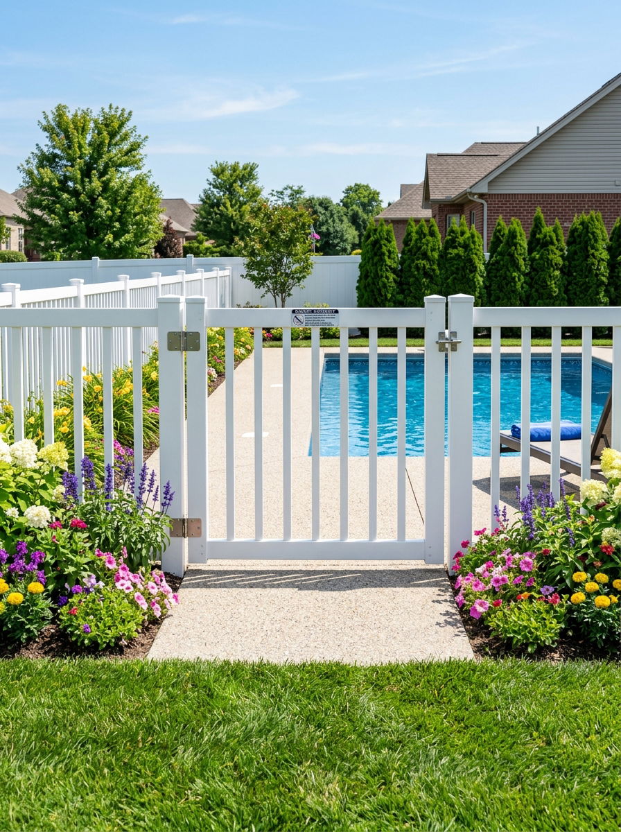White Vinyl Pool Gate - 30 pool gate ideas