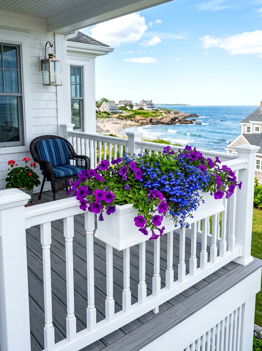 White Vinyl Railing Box - 30 flower box railing ideas