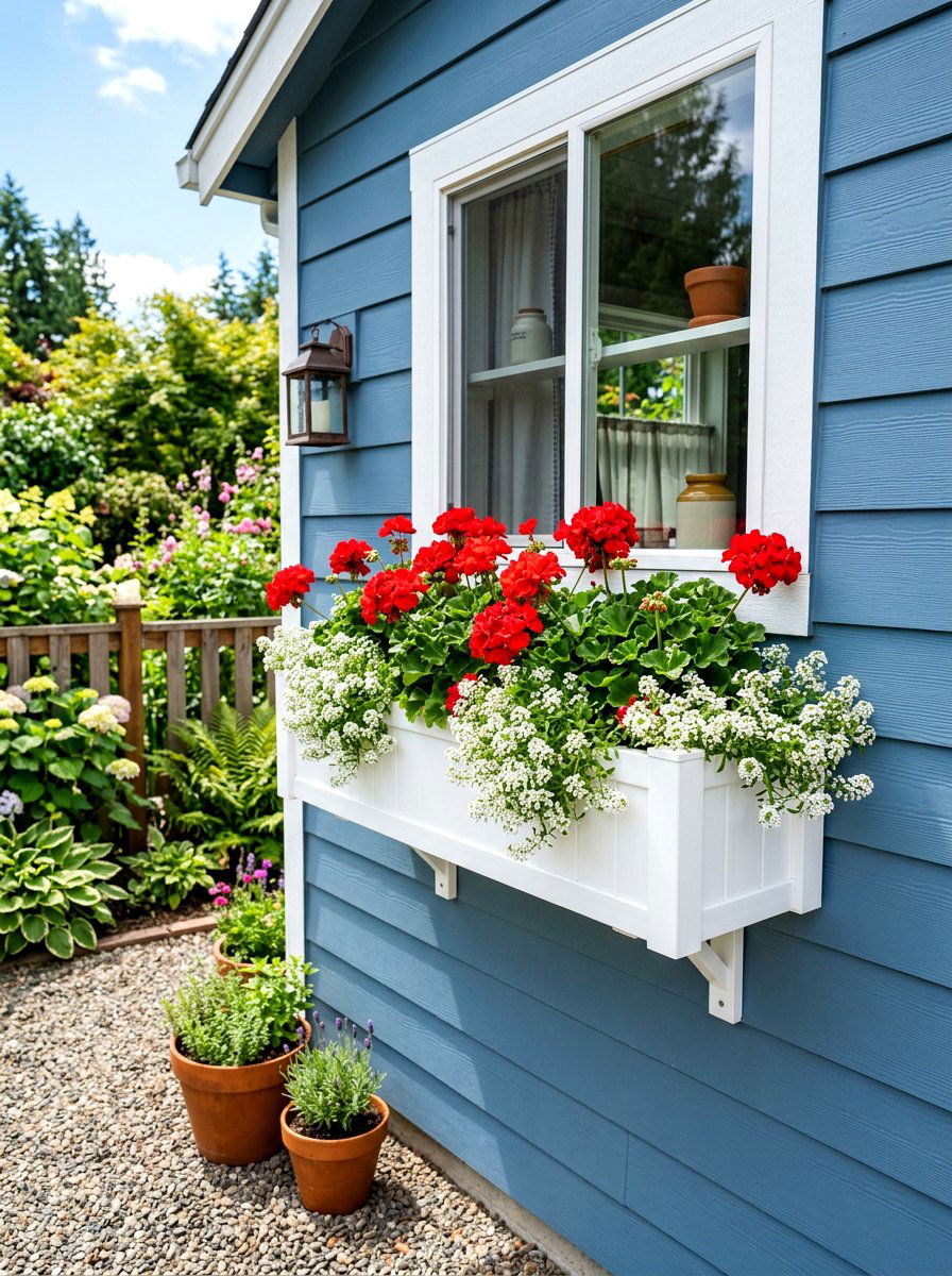 White Vinyl Window Box - 30 shed flower box ideas