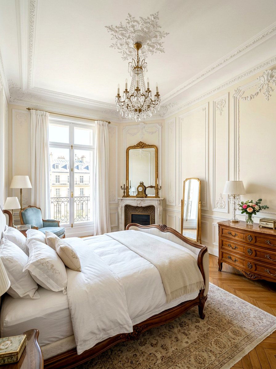 White Wall Molding - 30 Parisian bedroom ideas