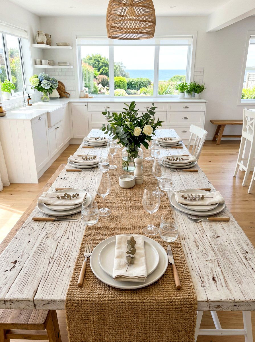 White Wash Wood Table - 30 seafood dinner table ideas aesthetic